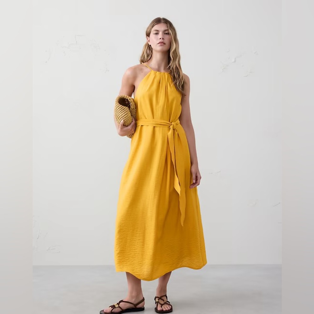 Banana Republic PLEATED-NECK MIDI DRESS L BNWOT 
Color Autumn Leaves